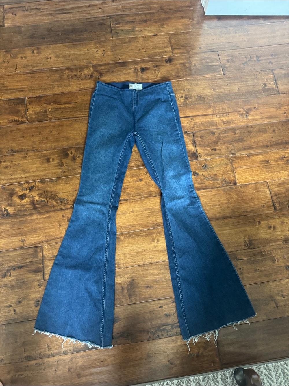 Free People Dark Blue Flare Jeans with Raw Hem